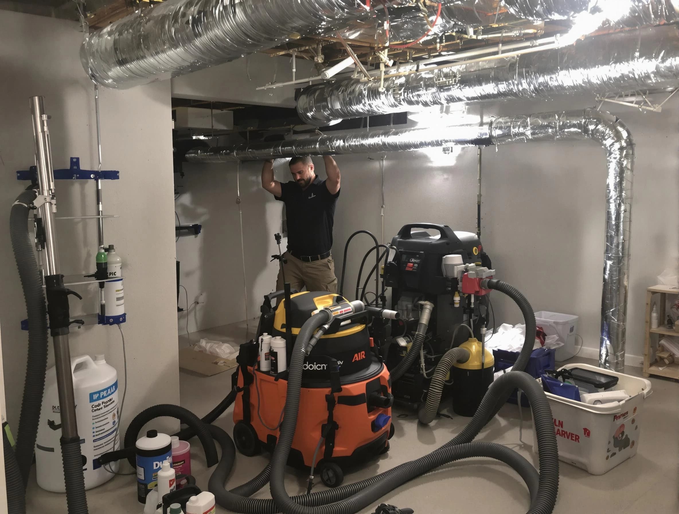 East Basin Air Duct Cleaning specialist performing professional mold removal from air ducts using safety equipment in East Basin