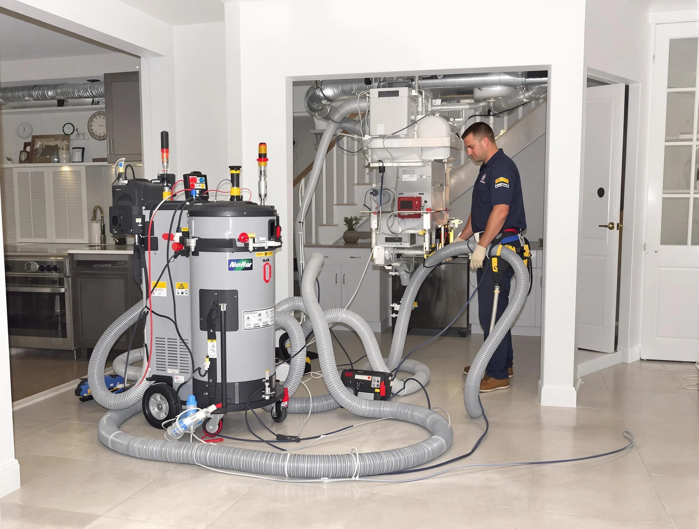 East Basin Air Duct Cleaning technician operating negative pressure cleaning equipment for thorough duct maintenance in East Basin